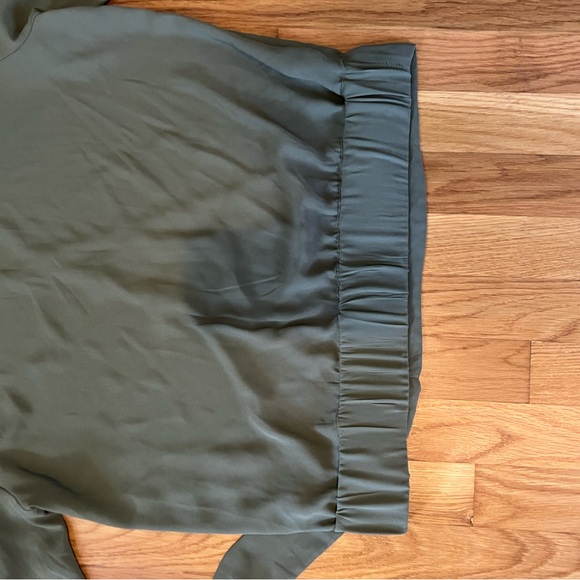 Size small LOFT outlet army green faux wrap blouse. Bell sleeves. - Picture 8 of 9